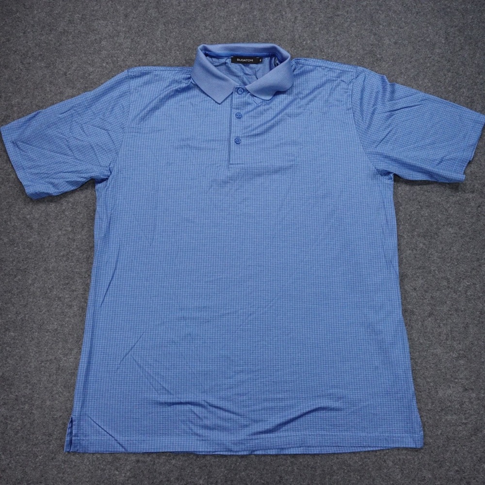 Bugatchi Men's XL Polo Shirt Short Sleeve Grid 100% Mercerized Cotton Blue